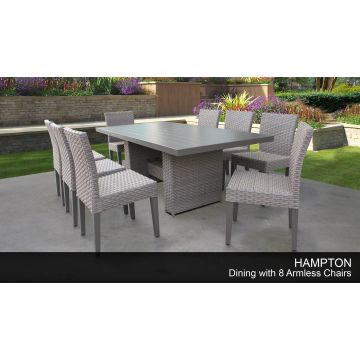 Hampton Rectangular Outdoor Patio Dining Table with 8 Armless Chairs
