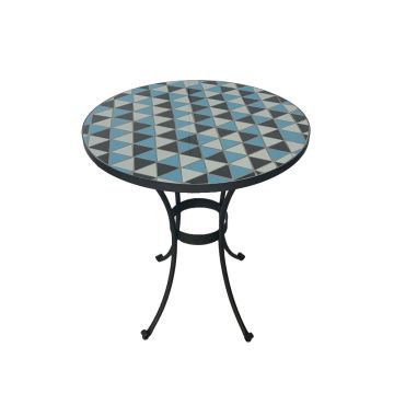 TK Classics Round Outdoor Dining Table with Geometric Mosaic Tabletop, 24” W