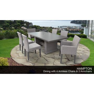 Hampton Rectangular Outdoor Patio Dining Table with 4 Armless Chairs and 2 Chairs w/ Arms