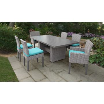 Hampton Rectangular Outdoor Patio Dining Table with 4 Armless Chairs and 2 Chairs w/ Arms