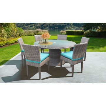Hampton 60 Inch Outdoor Patio Dining Table with 6 Armless Chairs