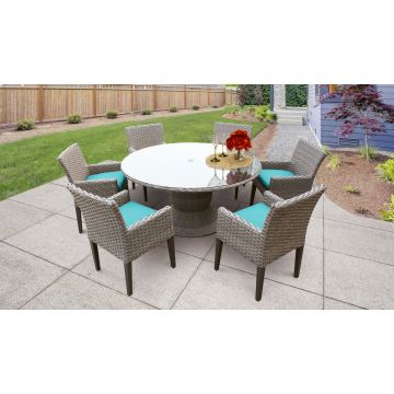 Hampton 60 Inch Outdoor Patio Dining Table with 6 Chairs w/ Arms