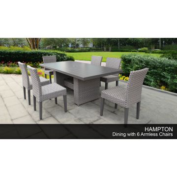 Hampton Rectangular Outdoor Patio Dining Table with 6 Armless Chairs