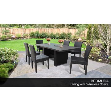 Bermuda Rectangular Outdoor Patio Dining Table with 6 Armless Chairs