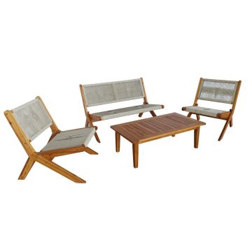 4 Piece Acacia Conversation Set with Folding Seating