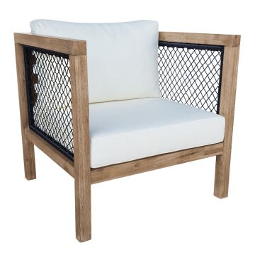 TK Classics Outdoor Acacia Club Chair with Black Wicker and Cushions