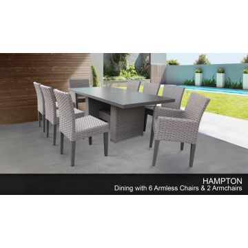 Hampton Rectangular Outdoor Patio Dining Table With 6 Armless Chairs And 2 Chairs W/ Arms