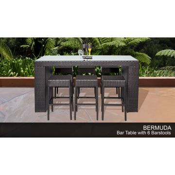 Bermuda Bar Table Set With Backless Barstools 7 Piece Outdoor Wicker Patio Furniture