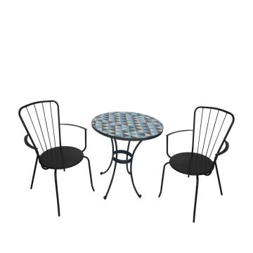 TK Classics 3 Piece Outdoor Dining Set with Geometric Mosaic Tabletop, 24”W