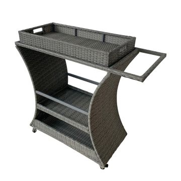 TK Classics Outdoor Wicker Bar Cart with Serving Tray