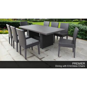 Premier Rectangular Outdoor Patio Dining Table with 8 Armless Chairs