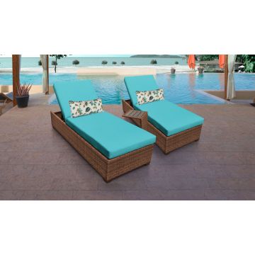 Tuscan Chaise Set of 2 Outdoor Wicker Patio Furniture With Side Table