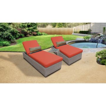 Hampton Chaise Set of 2 Outdoor Wicker Patio Furniture With Side Table