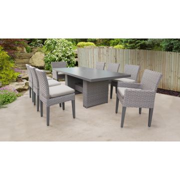 Hampton Rectangular Outdoor Patio Dining Table With 6 Armless Chairs And 2 Chairs W/ Arms