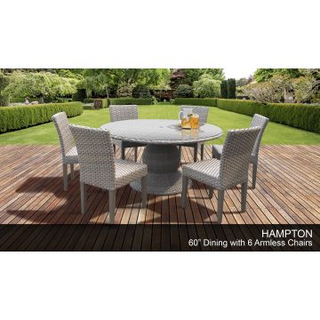 Hampton 60 Inch Outdoor Patio Dining Table with 6 Armless Chairs