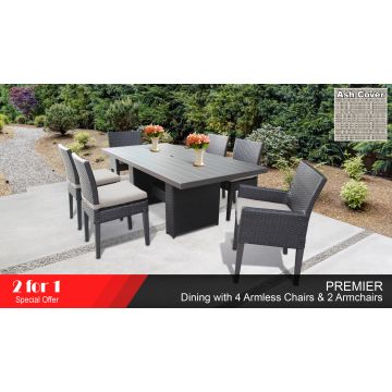 Premier Rectangular Outdoor Patio Dining Table with 4 Armless Chairs and 2 Chairs w/ Arms