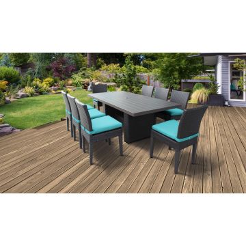 Bermuda Rectangular Outdoor Patio Dining Table with 8 Armless Chairs