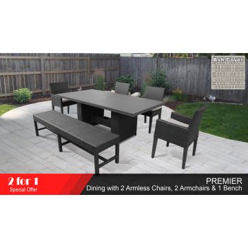 Premier Rectangular Outdoor Patio Dining Table With 4 Chairs and 1 Bench