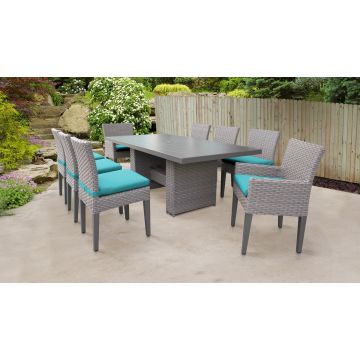 Hampton Rectangular Outdoor Patio Dining Table With 6 Armless Chairs And 2 Chairs W/ Arms