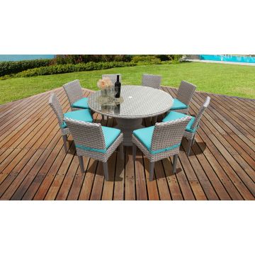Hampton 60 Inch Outdoor Patio Dining Table with 8 Armless Chairs