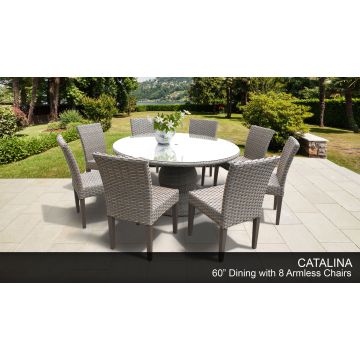 Catalina 60 Inch Outdoor Patio Dining Table with 8 Armless Chairs